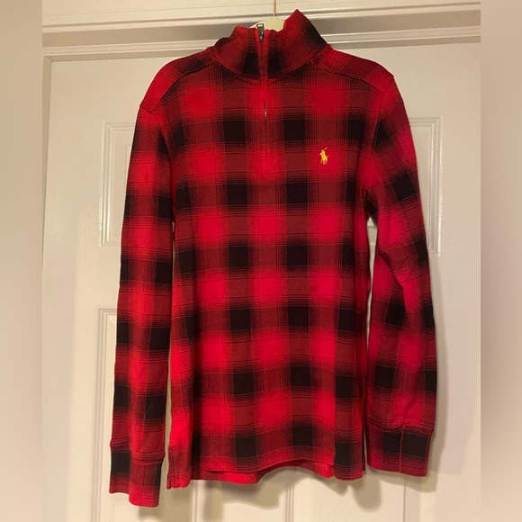 Polo Ralph Lauren Boys Red Check Cotton Quarter Zip Pullover Size Medium Holiday - Picture 5 of 5